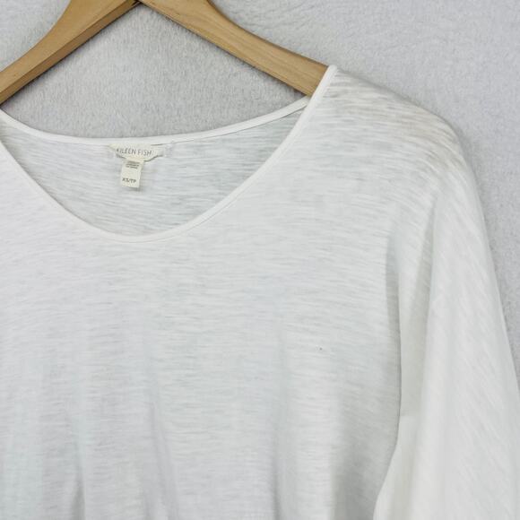 EILEEN FISHER Top XS Tunic Organic Cotton Jersey V-Neck 3/4 Sleeve White - Picture 4 of 15